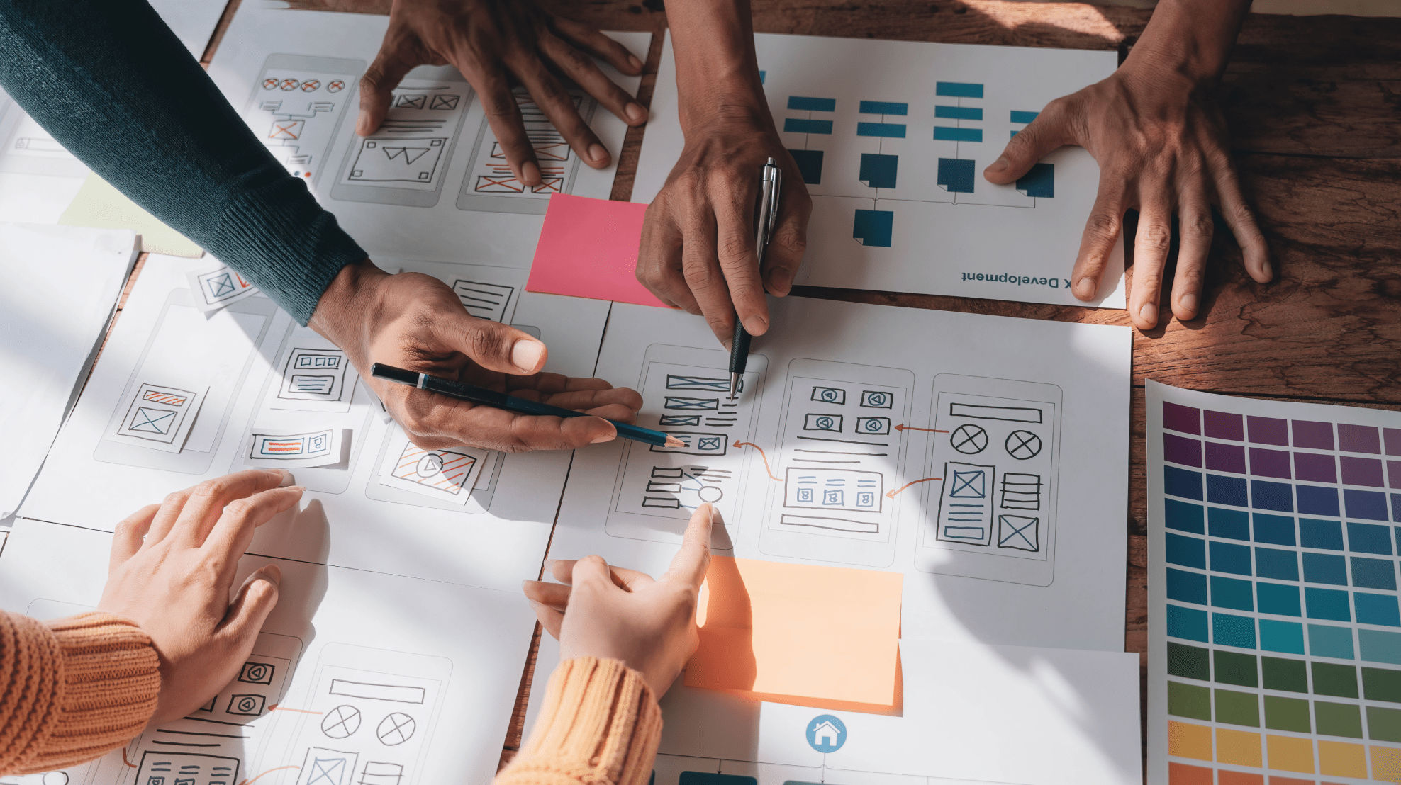 Multiple people working on visualising a strategy