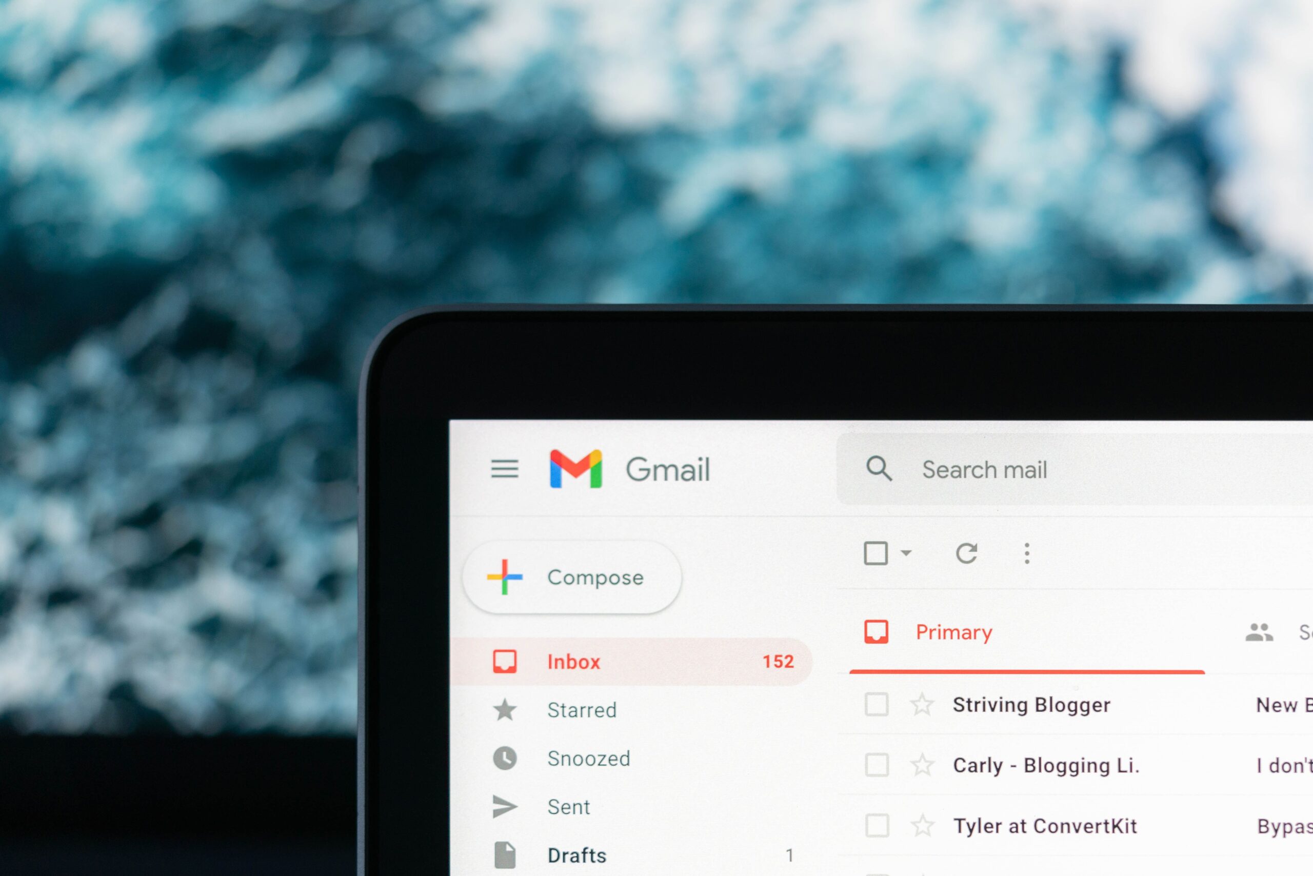Laptop screen with gmail open